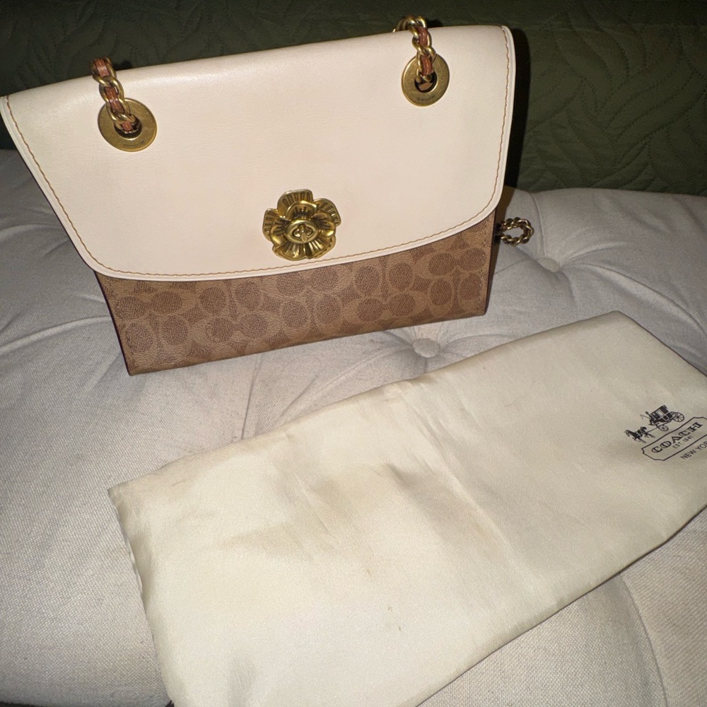 Coach Parker Ivory and Brown Crossbody Bag